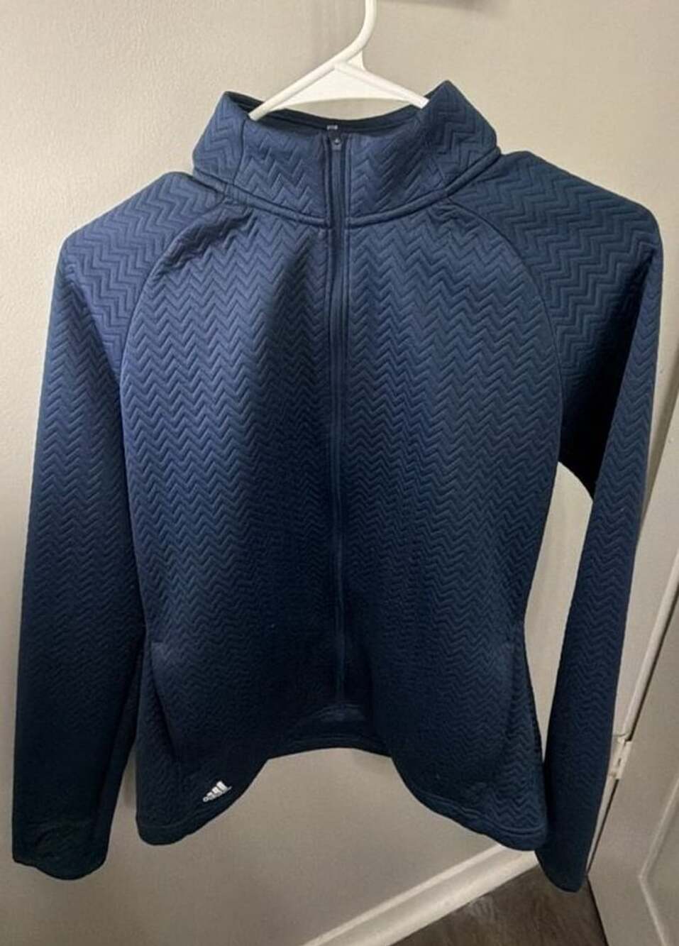 Adidas Womens L Navy Chevron Quilted Full Zip Jacket Textured Athletic